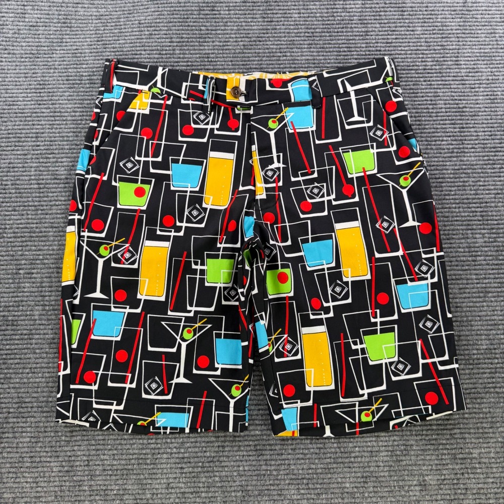 Loudmouth Golf Shorts Mens‎ 36 Black Cocktail Glass Martini Print Retro Colorful